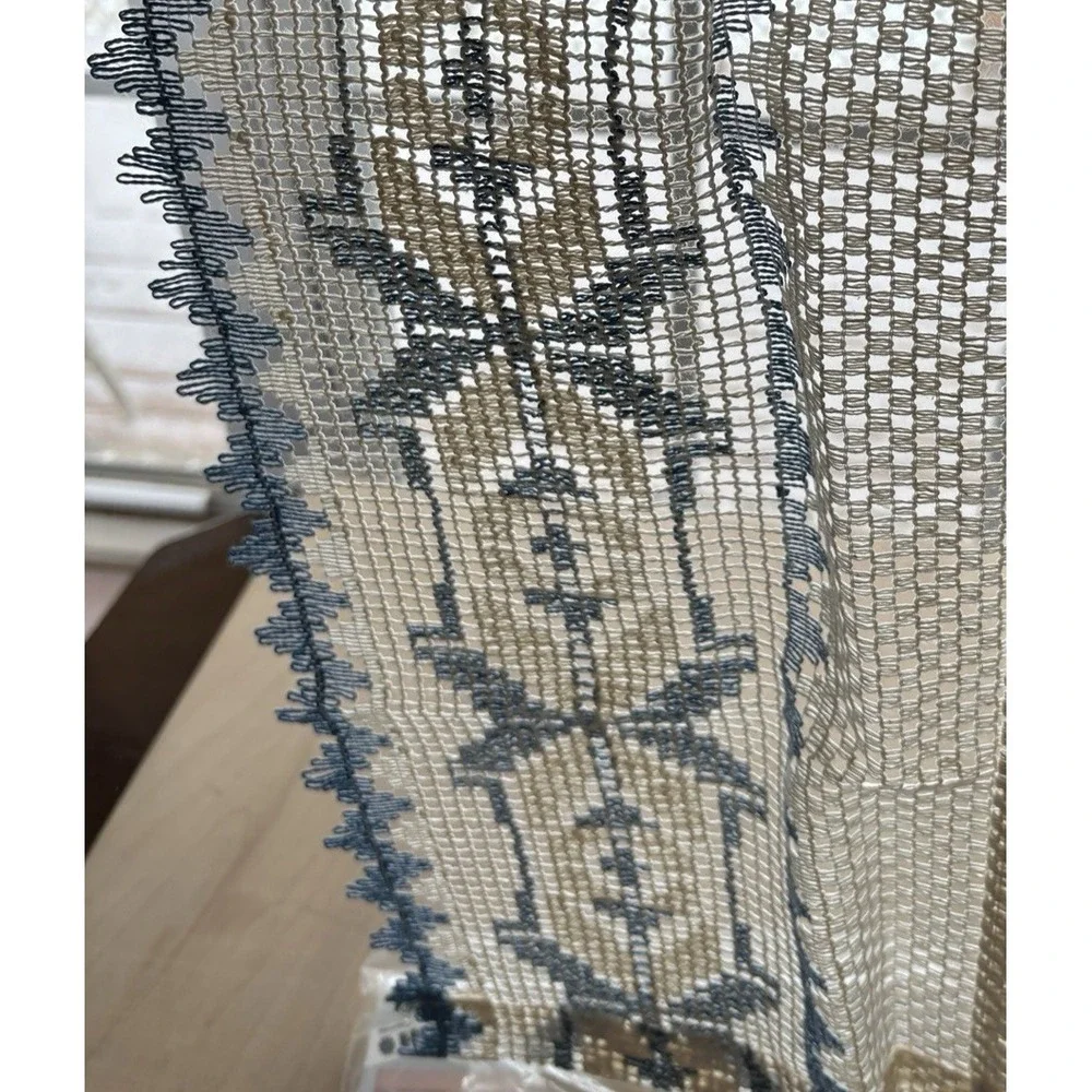 Vintage Curtain Tiers Blue White Scandinavian Open Weave New 36